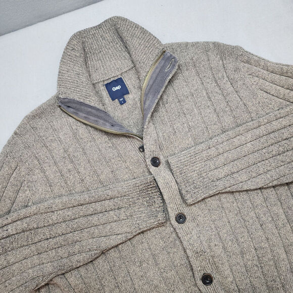 Gap Men's Brown Cable Knit Zip Button Long Sleeve Cardigan Wool Blend Size L - Picture 3 of 7